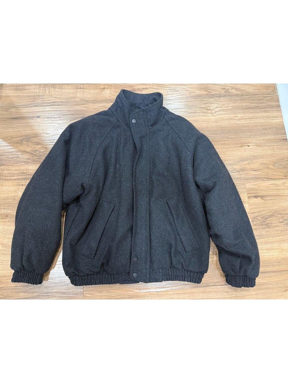 Knights Bridge Wool Blend Bomber Jacket Men's L Black Insulated Full Zip Coat
